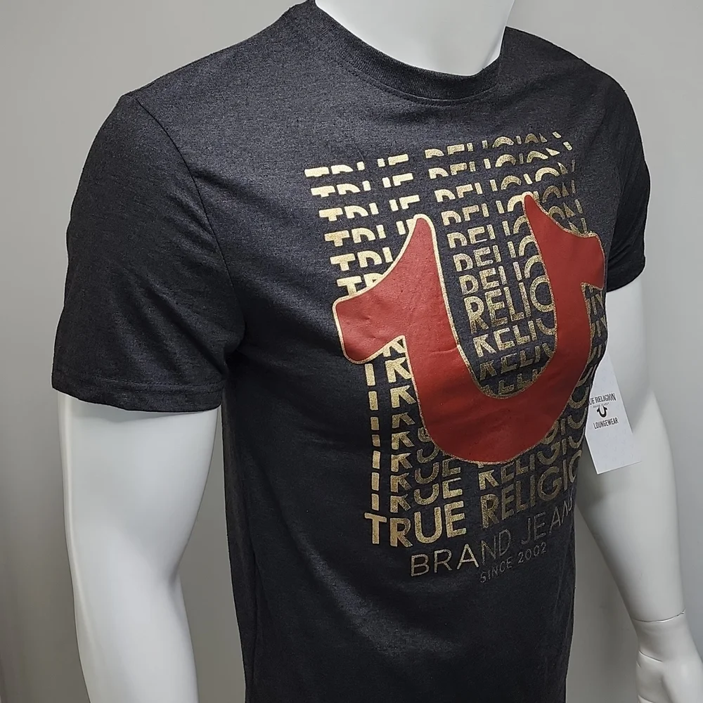 TRUE RELIGION DARK GREY WITH GOLD LOGO TEE SHIRT